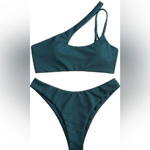 ZAFUL Teal Cutout One Shoulder Bikini Cheeky Thong Brazilian (NEW WITH TAGS)